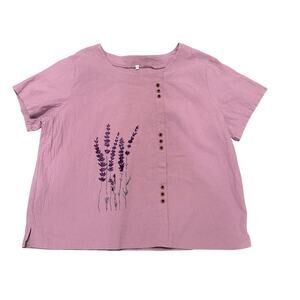 Lavender Purple Floral Cotton Top Cottage Boho 2x Botanical Spring Cotton Artsy